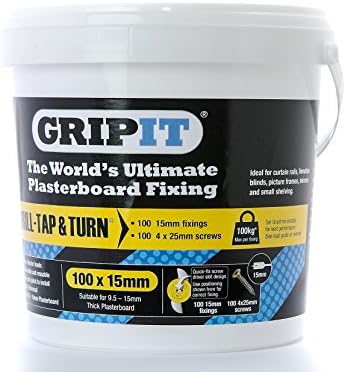 GripIt Yellow 15mm Plasterboard Fixings for Stud Walls - Max Load 71Kg (100 Pack)