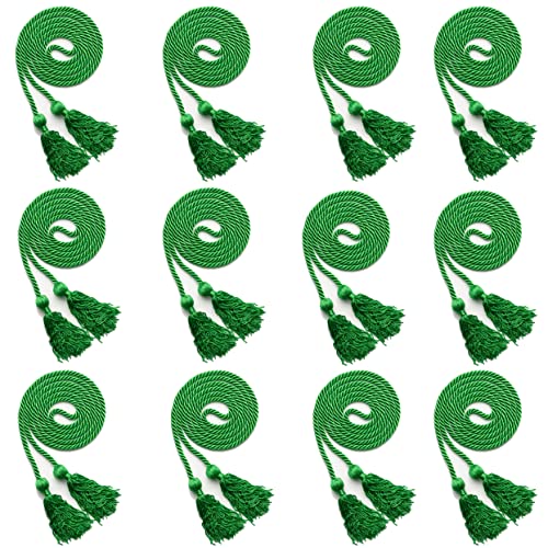 WeGraduate 12pcs Graduation Honor Cord 68'' with Soft Touch Tassel (Emerald Green)
