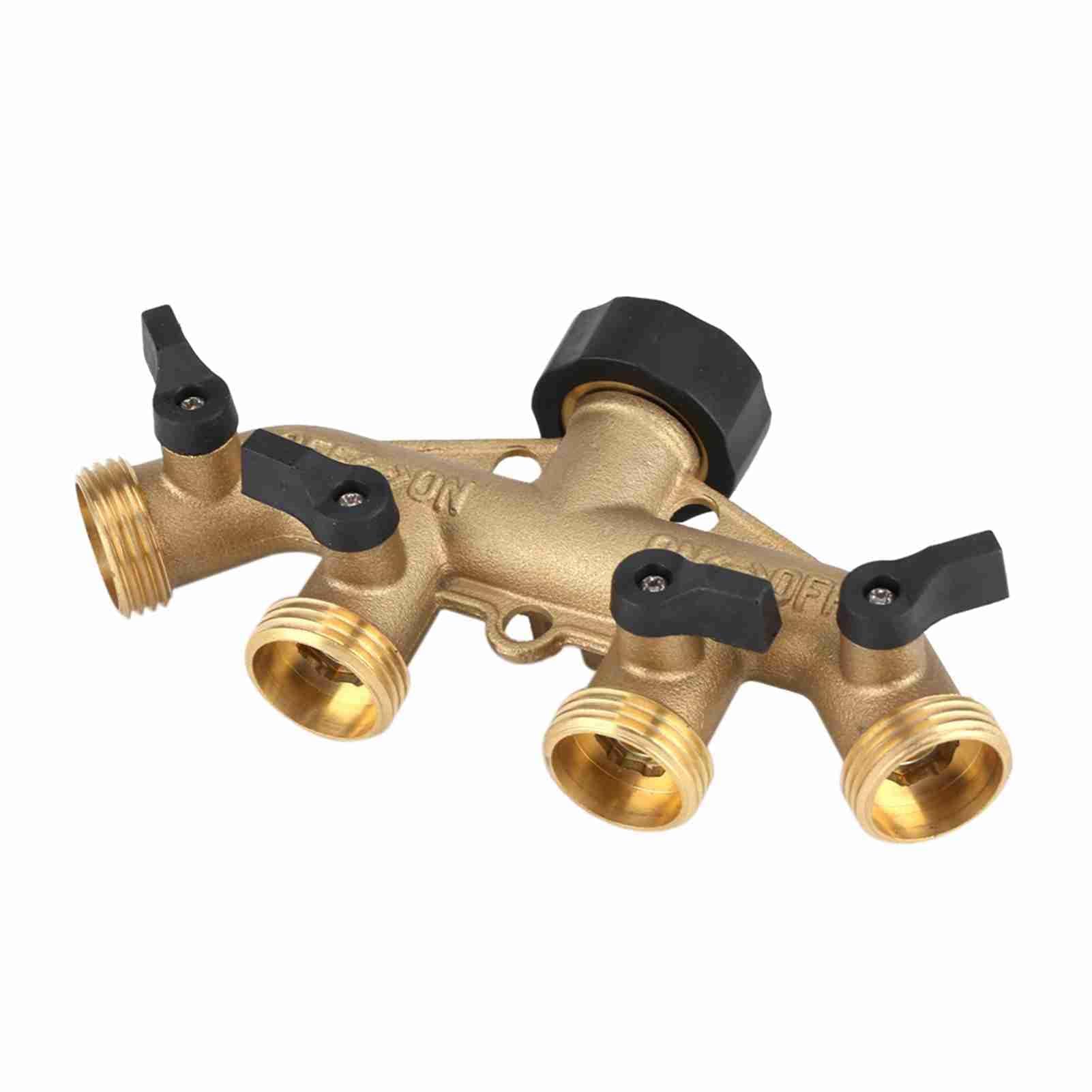 Zerodis Splitter Rubinetto Giardino 4 Vie in Ottone 3/4 Pollici, Divisore Acqua con Controllo Flusso Regolabile, Adattatore Irrigazione Giardino Dorato e Nero per Annaffiamento Esterno