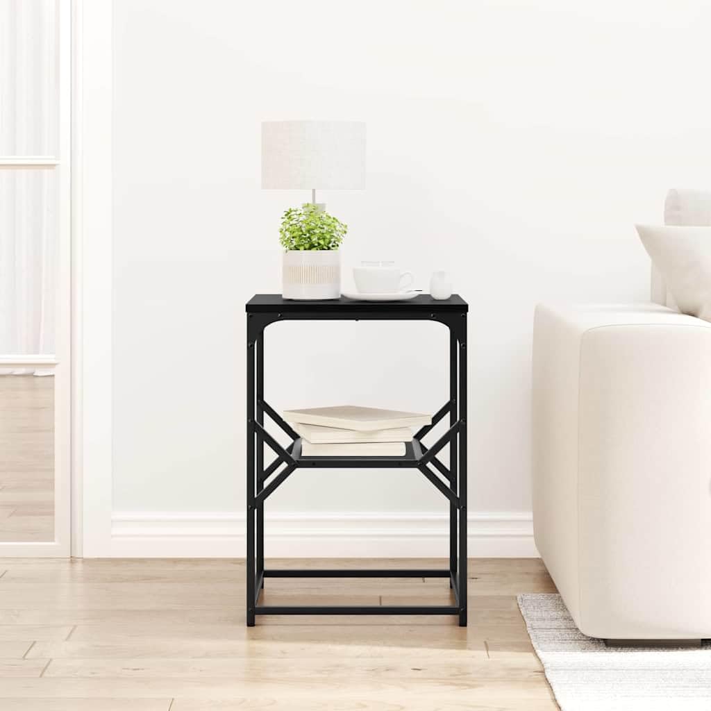 Hothingwell Beistelltisch Eiche schwarz 41x40x60 cm | Maschinenholz, Stahlrahmen, matte Oberfläche, Aufbewahrung für Lampen, Reinigung mit feuchtem Tuch