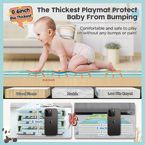 image for Gimars XL 0.6 inch Thickest Reversible Foldable Baby Play Mat, Waterpr