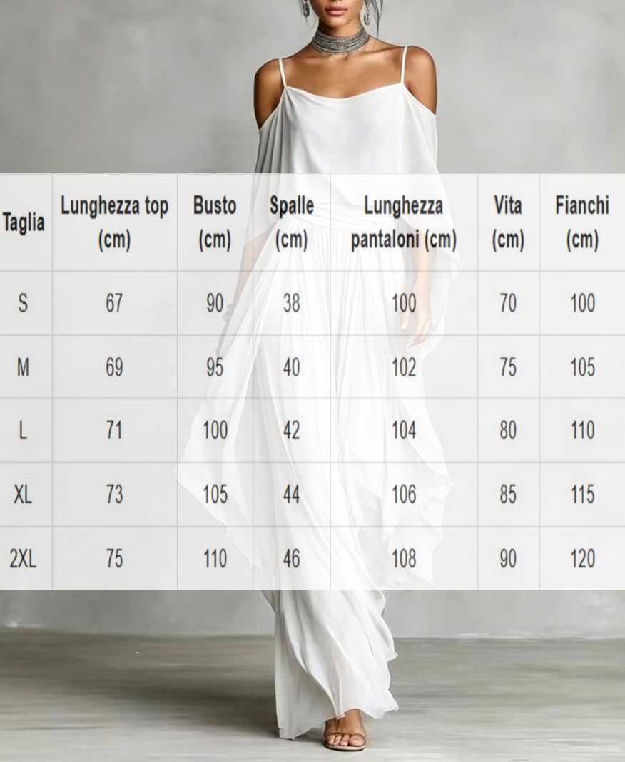 Genérico Conjunto Dos Piezas Elegante Mujer, Top con Hombros al Descubierto y Pantalones Palazzo Anchos Fluidos, Ropa de Verano para Bodas y Eventos Nocturnos