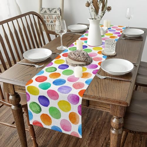 Erosebridal LWH29862HLJII-ZQ_230X33 Polka Dot Table Runner 13X90 Colorful Round Rectangular Runner Geometric Dot Table Runners Modern Abstract Rainbow Oil Painting Table Center Decor thumb #2