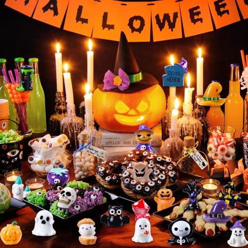 image for DIYDEC 32pcs Halloween Mini Resin Figures 32 Styles Tiny Resin Animals