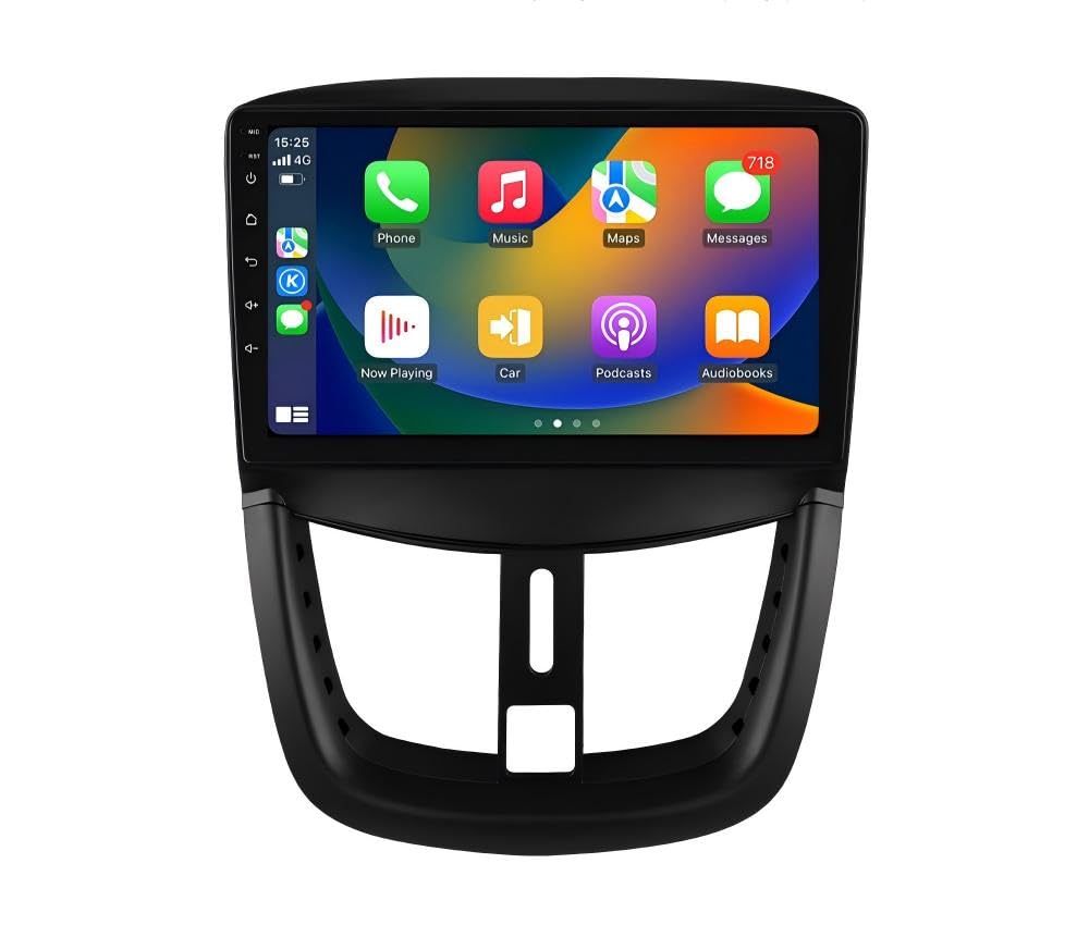 Android 14 9-Zoll-Autoradio für Peugeot 207 207CC (2006-2015) 4-Kern 2GB & 64GB Speicher, unterstützt kabelloses Carplay/Android Auto, Lenkradsteuerung, WLAN/4G, FM
