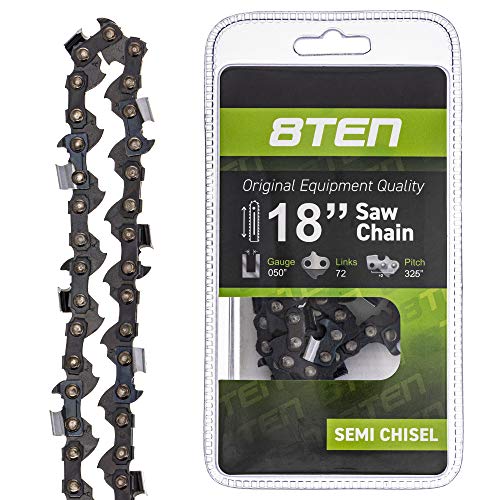8TEN Chainsaw Chain 18 inch Bar .050 Gauge .325 Pitch 72 Drive Links for Husqvarna Poulan Pro Johnsered