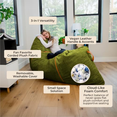 Image of Big Joe Turnabout 3-in-1 Convertible Bean Bag Chair, Moss Green