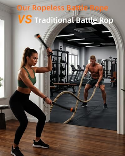 Image of Pinailon Ropeless Battle Ropes, Workout Exercise Rope for Strength Building, Heavy Duty Portable Cordless Battle Ropes for Home Gym, HIIT and Low-Impact Aerobic Training for Men & Women, Black