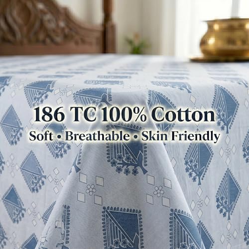 Image of Mafatlal 186 TC Grace Pure Cotton Double Size Bedsheet | 90 x 100 Inch | Soft Breathable Cotton Bed Sheet Set with 2 Pillow Covers | Turquoise Blue