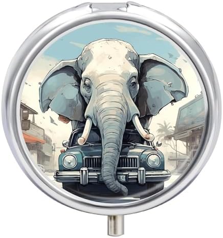 Car Elephant Pill Case Portable Round Pill Boxes Moisture Proof Pill Organizer with 3 Compartment to Hold Vitamins Medication Fish Oil