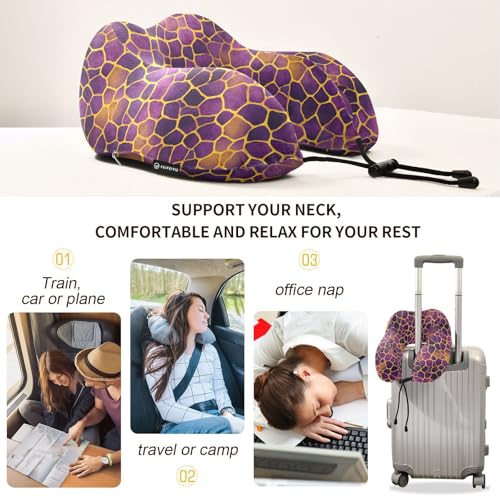 Image of ALAZA Lavenders Yellow Giraffe Spots Travel Neck Pillow Memory Foam Neck Pillow with Storage Bag,Soft Travel Pillow for Sleeping Travel Airplane Car Office Home