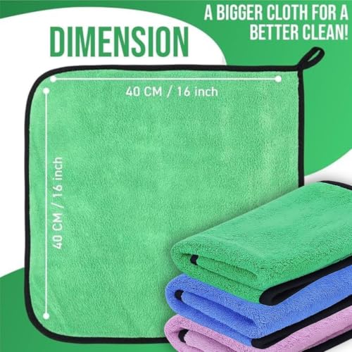 Image of Btag Microfiber Cleaning Cloth, 30x40 cms 600 GSM | Highly Absorbent,Lint and Streak Free, Multi-Purpose Wash Cloth for Kitchen,Car,Window,Stainless Steel,Silverwear (Assorted 30x40cms) Pack of 3