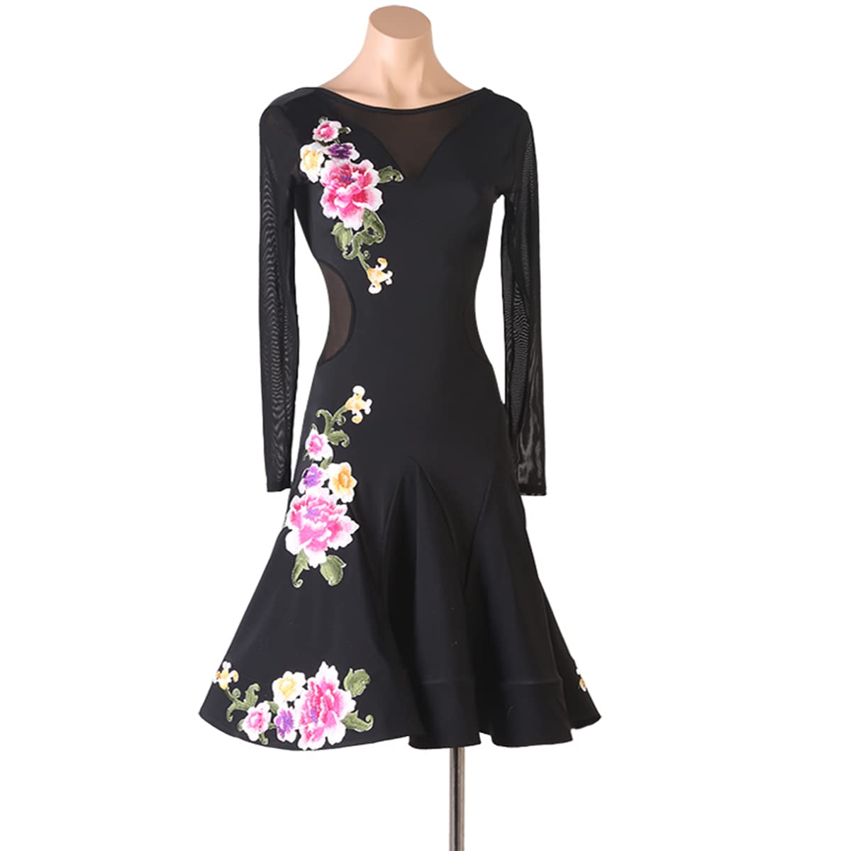 Damen Schwarz Latein Tanzkleider Rückenfrei Lange Ärmel Latein Turnierkleid Ballsaal Salsa Samba Big Swing Rock Ballsaal Leistung Tanzkleider Geschenke für Frauen