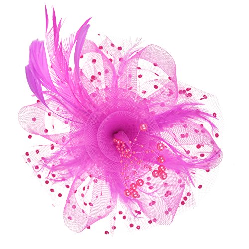 Image of DRESHOW Fascinators Hat Flower Mesh Ribbons Feathers on a Headband and a Clip Tea Party Headwear for Girls and Women