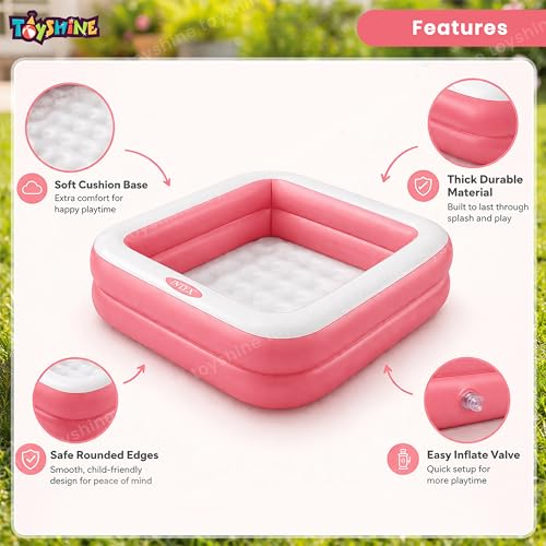 Image of Toyshine Square Inflatable Kids Pool Bath Pool Tub, Summer Water Fun Bathing Tub Toy for Kids - 85x 85x 23 Cms- Pink