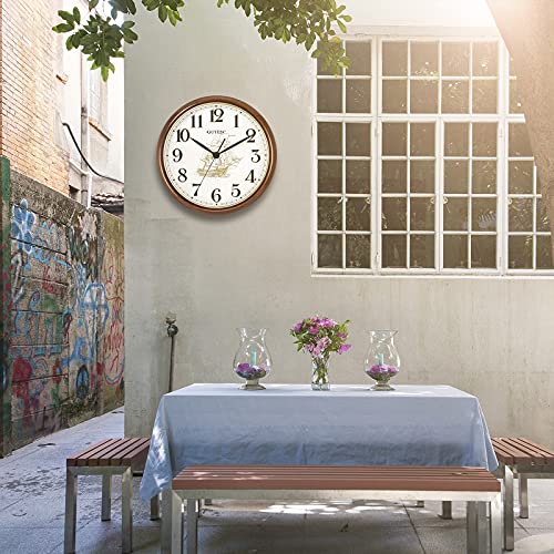 Guten 16 Inch Large Indoor Outdoor Waterproof Wall Clock, Dustproof Silent Non-Ticking, Battery Operated Quality Quartz Round Clock For Bathroom, Kitchen, Patio, Pool, Outdoors (Brown) #TOP6