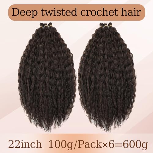 TAOYEMY Deep Wave Crochet Curly Braiding Hair 22 Inch 6 Packs Ocean Wave Crochet Hair Extensions Synthetic Curly Crochet Hair For Women (4# - Image 4