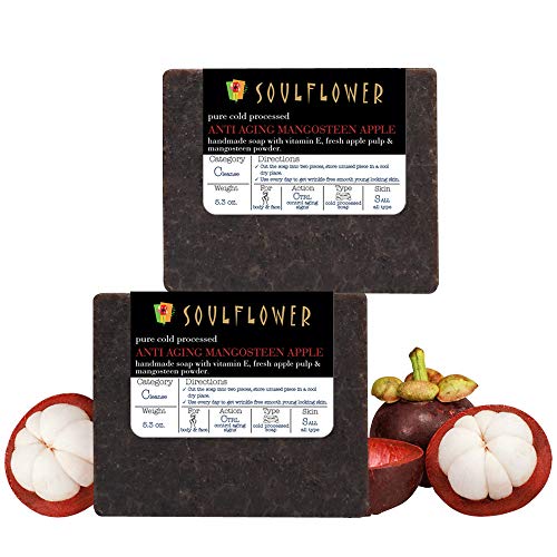 Soap bar by Soulflower Anti-Aging Mangosteen Apple Coldprocessed Soap Anti Aging Premature Aging Reduces Wrinkles and Fine Lines 5.3 oz, 2 Bars, 100% Vegan, Handmade For men and women
