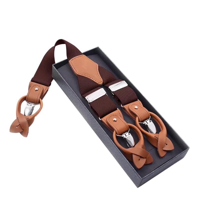 Tirantes para Hombre con 6 Clips, Final con Botón, Ajustables, Elásticos, Resistentes, Tirantes de Trabajo para Jeans, Overoles, Pantalones de Moto y Ropa de Trabajo