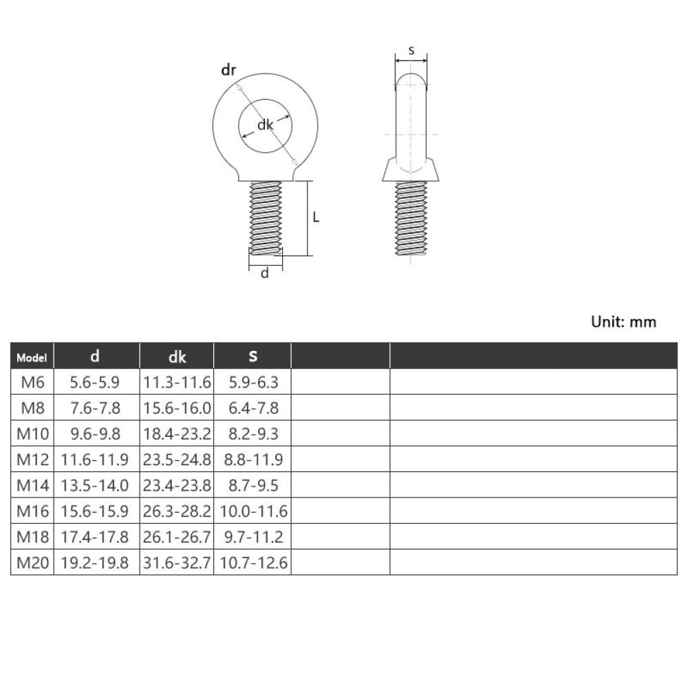 Perno de ojo de elevación,pernos de anclaje, 5 uds perno de ojo de elevación marina perno de ojo bucle agujero for Cable cuerda elevación Zinc plateado M6 M8 M10 M12 M14 M16 M18 M20 ( Color : 5pcs , S