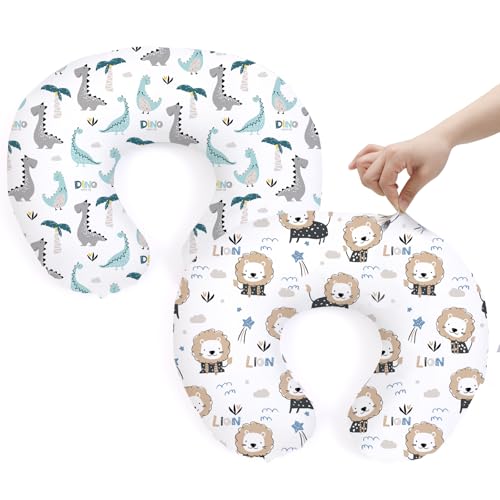 Image of BROLEX Baby Nursing Pillow Covers: 2-Pack Soft Slipcovers for Breastfeeding Pillows - Comfortable Fabric, Fits Standard Nursing Pillows for Boys & Girls - Dinosaur Lion