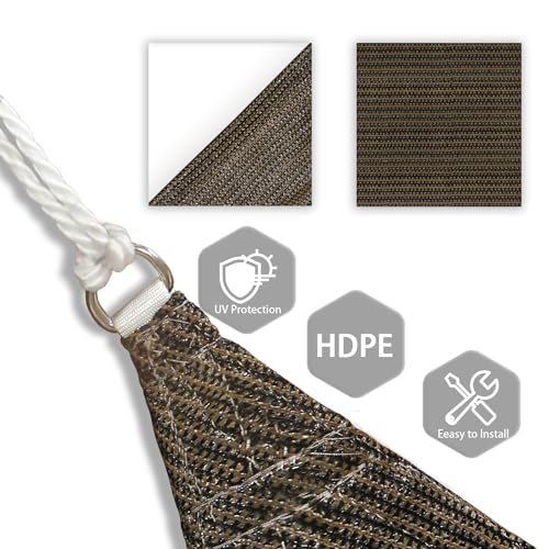 Patio Paradise 6\' x 6\' x 6\' Sun Shade Sail Triangle Canopy Shade Cloth Fabric Sunlight Block Patio Pergola Cover HDPE Deck Awning for Outdoor Backyard Roof Shading, Brown
