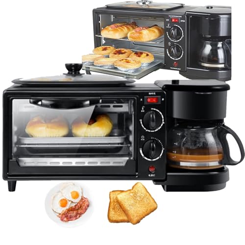 Toast Maker da 1050 W, macchina per la colazione multifunzione, 3 in 1 (forno + padella + caffè), temporizzazione di 30 minuti + controllo della temperatura 100-230°,A