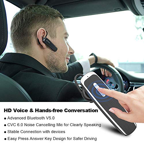 Bluetooth Earpiece for Cell Phone Link Dream Hands Free Bluetooth Headset with Mic 22Hrs Talktime Earpiece Compatible with iPhone Samsung Android Mobile Phones, Driver Trucker (Black) - Thumbnail 2