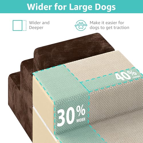 Image of YENING Large Dog Stairs for High Beds - Extra Wide Pet Steps for Large Dogs to Get on Tall Bed 3 Deep Step Cat Ramp for Couch Beige