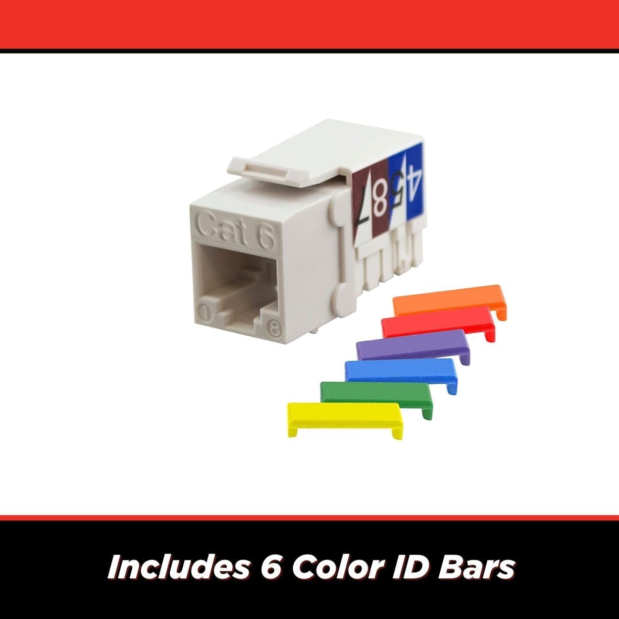 Simply45 Cat6 Unshielded 90 Degree Keystone Jack - White, 25 Pack - 8P8C, IDC Cap, ANSI/TIA 568.2-D, Supports S45 Snap-On ID Bars - S45-3690W-25