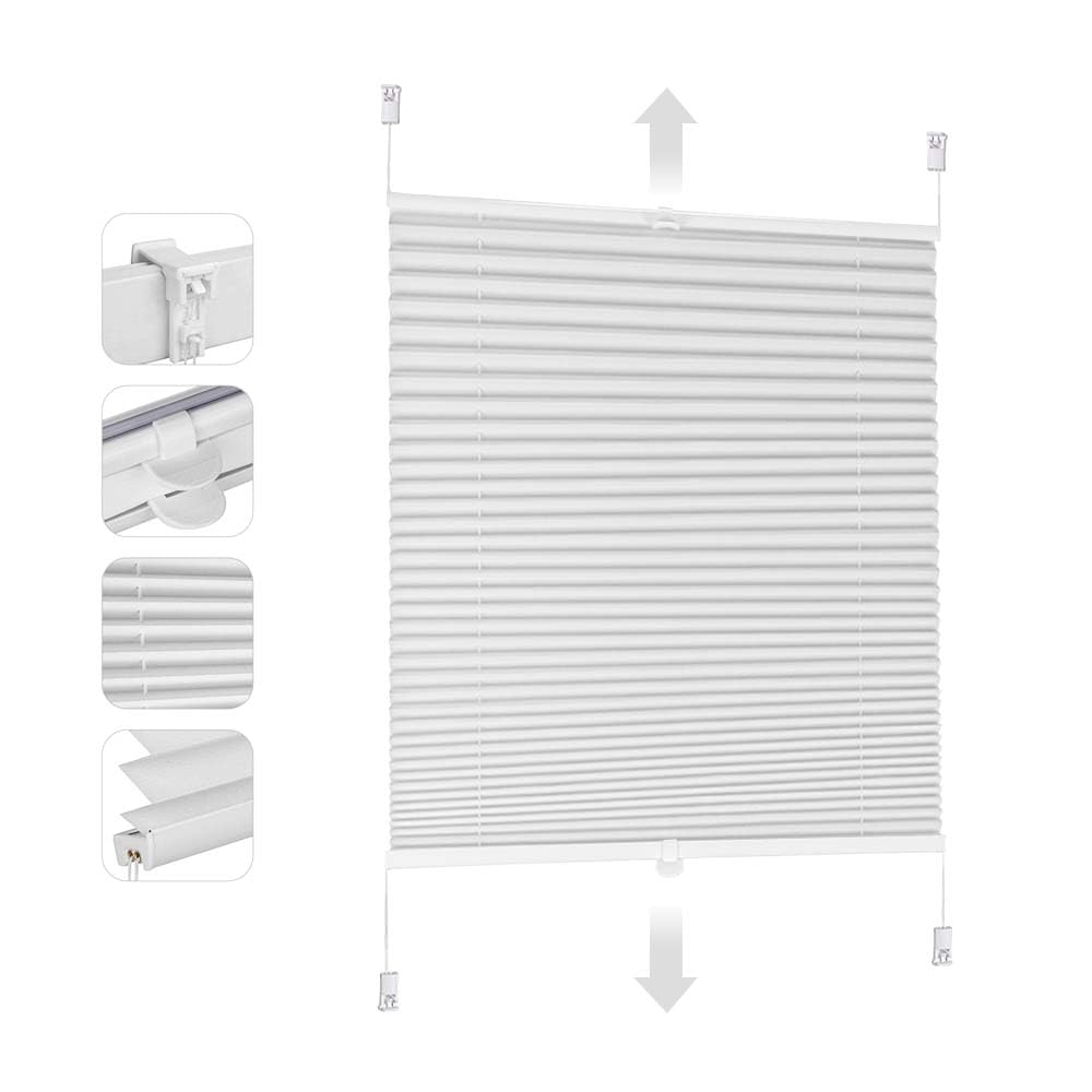 Sekey Plissee ohne Bohren Verdunkelung, Fenster Plissee Klemmfix Jalousie 80 cm breit, Verspannt Blickdicht Sonnenschutz Fensterollo, 80x130cm, Weiß