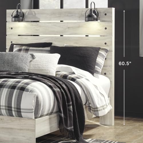 Image of Signature Design by Ashley Cambeck Queen Panel Bed Frame with Headboard, Built-in LED Lights and USB Ports, Engineered Wood and Decorative Laminate, for Master Bedroom or Guest Rooms, Whitewash
