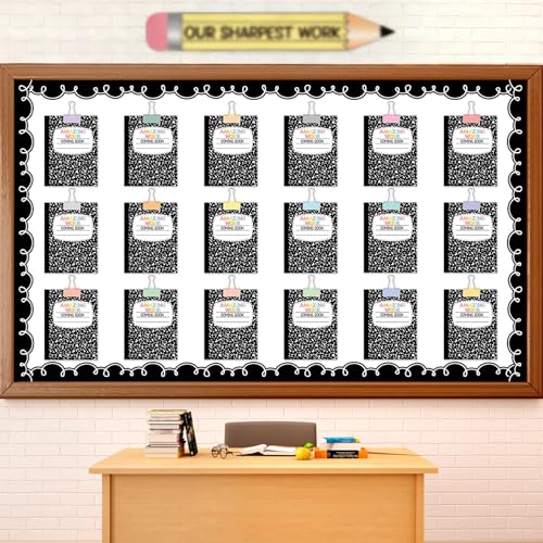 Student Work Display Bulletin Board Set Composition Notebook Classroom Decoration Inspirational Our Sharpest Work Pencil Cutouts for Back to School Classroom Chalkboard Wall Decor Teacher Supplies