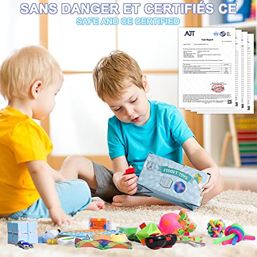 Fidget Toys Set – Anti Stress Spielzeug für Erwachsene und Kinder – French Way Skills Set zur Stressbewältigung und Konzentrationssteigerung – Enthält Pop It Stressball Fidget Cube und Akupressur Ring