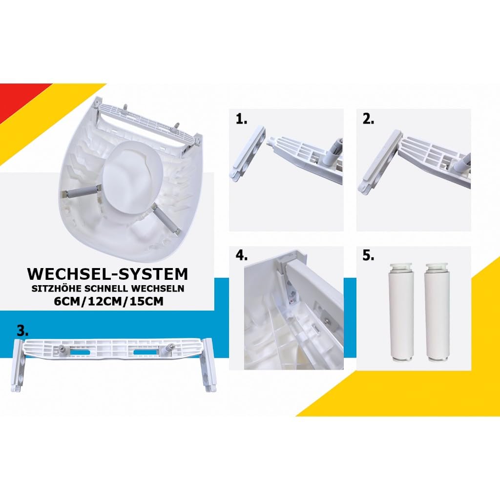 Toilettensitzerhöhung, 3-Fach höhenverstellbar von FabaCare, 15 cm mit Deckel und Armlehnen, stabile Ausführung bis 130 kg, Wechsel System 6cm,12cm, 15cm