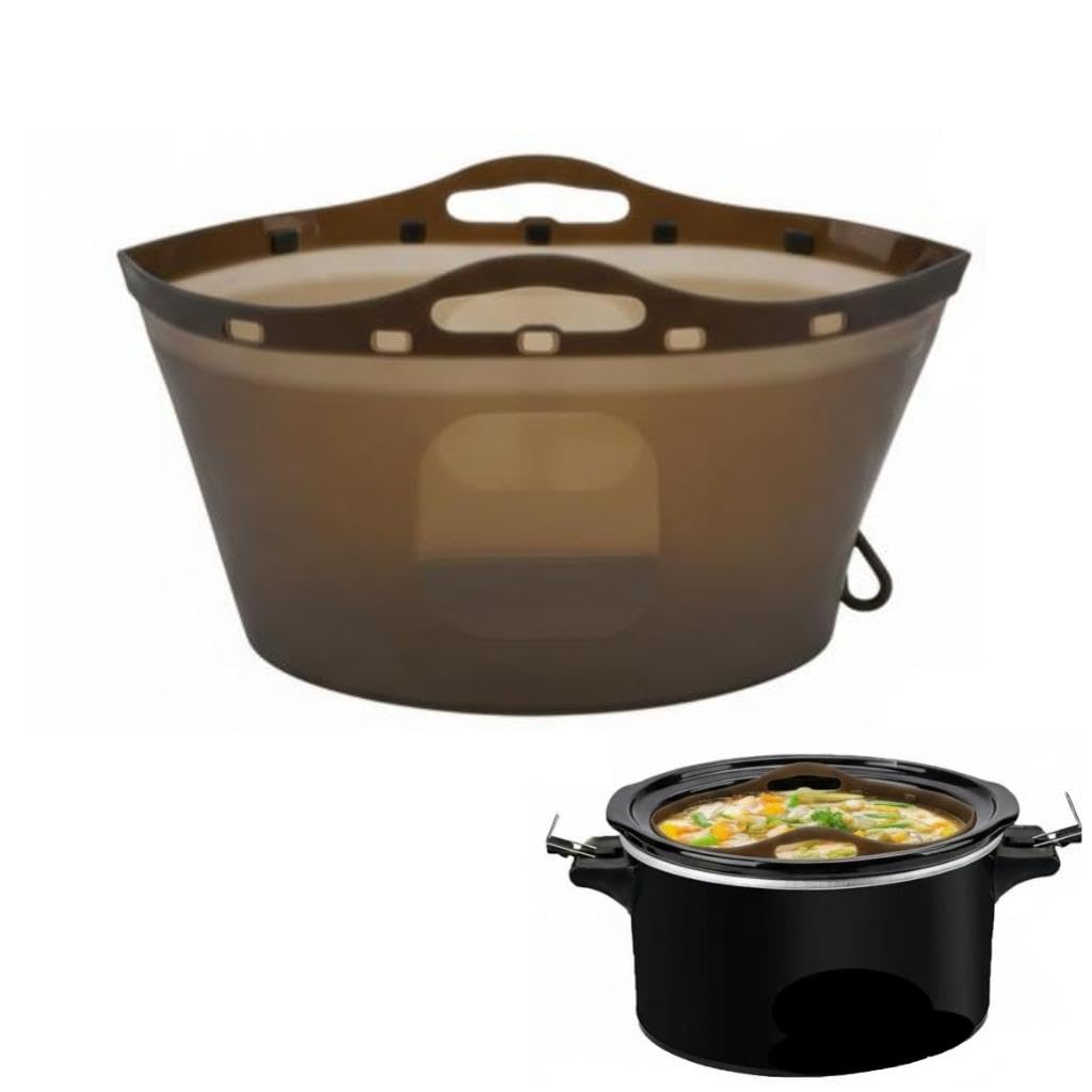 Silicone Slow Cooker Liners Foldable Slow Cooker Liners for 6-7-8 Quarts Reusable with Buttons and Hooks for Oval