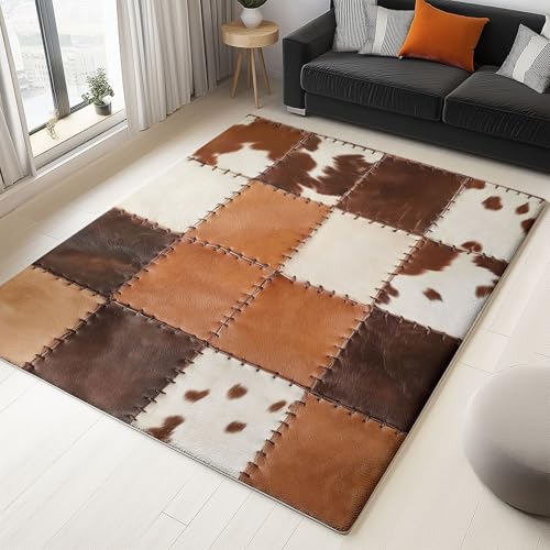 Genérico Alfombra Salon Patchwork De Piel De Vaca De Estilo Rústico 120x180cm Alfombra Dormitorio Pelo Corto, Alfombras Suave Lavable Fluffy, Antideslizante Fácil de Limpiar, Mit Impresión 3D