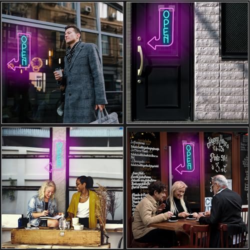Image of Looklight Open Arrow Neon Sign for Wall Decor Blue Pink LED Light Sign Decoration for Shop Bar Cafe Party Bookstore Supermarket Gym, Get Your Business Seen Day Or Night