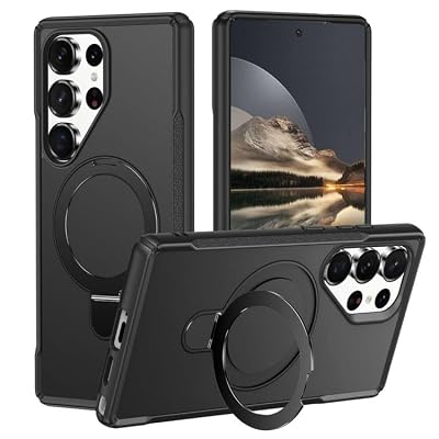 Rongep Samsung Galaxy S25 Ultra için Kılıf Mag-Military Katlanabilir Halka Stantlı [MagSafe ile Uyumlu] S25 Ultra Kılıfı PC+TPU Rugged Tasarımlı Güçlü Manyetikli Samsung S25 Ultra Kılıf (Siyah)