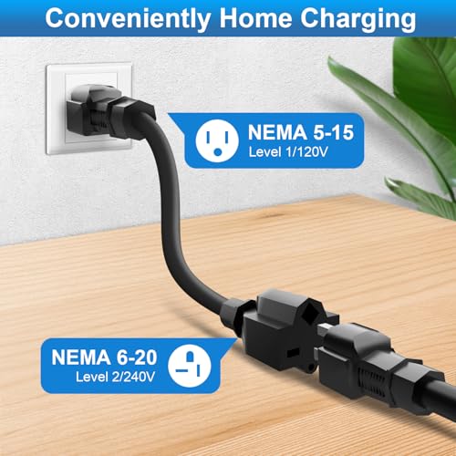 Aiskooc 16Amp Level 2 EV Charger, NEMA 6-20 & 5-15 Plug, 110V-240V Mobile Charger, 25ft Extension Cord, Home/Outdoor EV Charging Station for All J1772 Electric Cars - Thumbnail 5