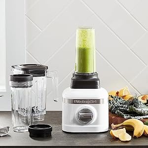KitchenAid K150 3 Speed Ice Crushing Blender with 2 Personal Blender Jars KSB1332Y White 48 oz