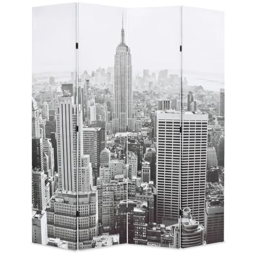 Ziaphsol Biombo plegable 160 x 170 cm New York en el día negro y blanco, separador independiente, opaco, para salón, dormitorio, oficina, oficina en casa, interior