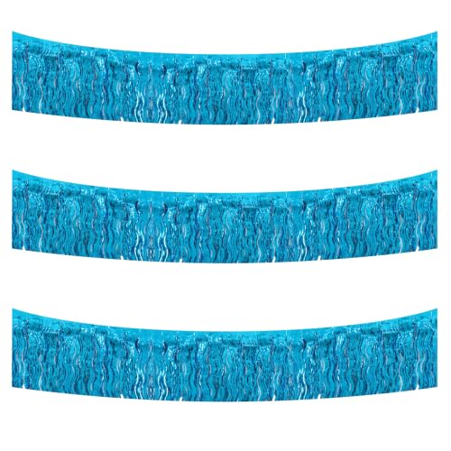 Image of BEISHIDA 3 Pack Lake Blue Wavy Foil Fringe Garland 30ft Tinsel Wall Decor
