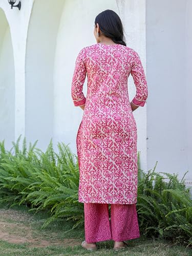 Image of Amayra Women's Pure Cotton Printed Straight Kurta Set with Palazzo Pants & Dupatta- Ethnic Wear