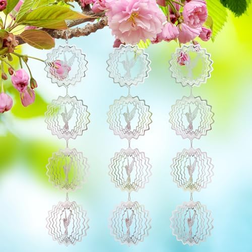 Metal Reflective Hummingbird Wind Spinners Outdoor Garden Decor, 3Pcs