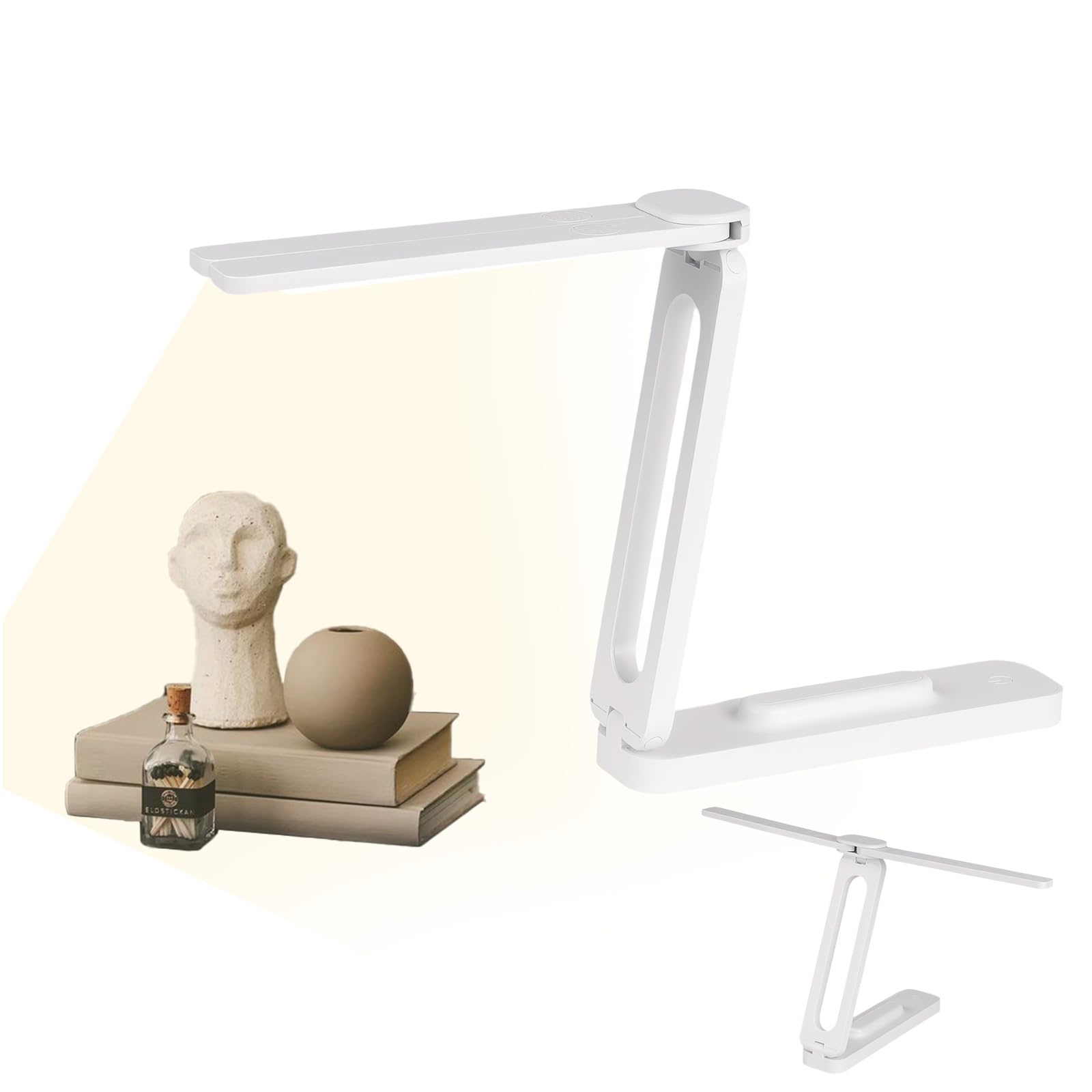 Dual Swing Arm Foldable LED Desk Lamp - 3 Color Temperature Modes, 5 Brightness Levels, Foldable Touch Control Beside Desk Light, rechargeable Wireless Reading Lamp for Work, Study, Home, Office