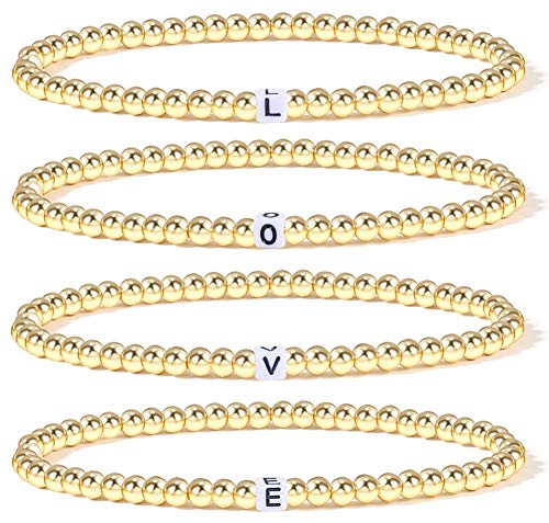 NRRN 14K Gold Plated Bead Ball Bracelet Stretchable Elastic Bracelet Gold Bead Bracelet for Women