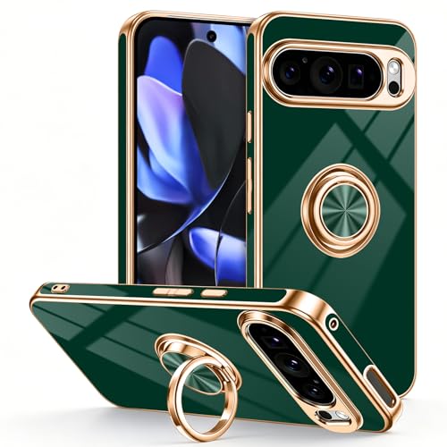 Coque Pixel 9 Pro XL avec anneau support magnétique en TPU vert
