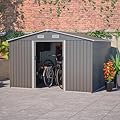 Storage Shed 10x8 FT Outdoor Metal Garden Shed with Lockable Sliding Door and Air Vents Galvanized Steel Shed with Air Vents Waterproof Roof Ideal for Backyard Patio Lawn Dark Gray