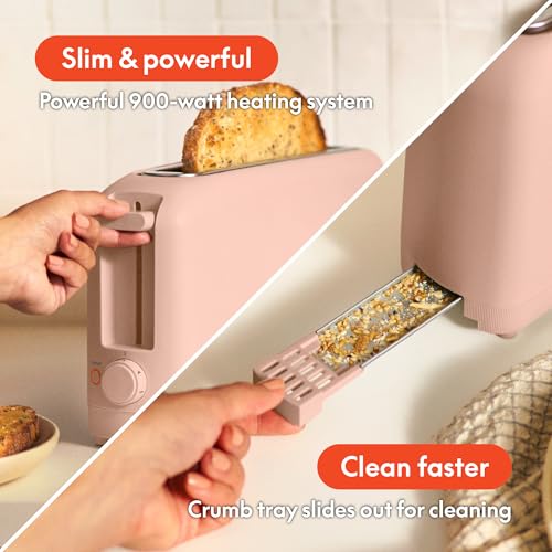 Image of bella 2 Slice Slim Toaster, Fits-anywhere Kitchenware, 6 Setting Shade Control with Reheat & Cancel Buttons, Fits sourdough, 10 inch Long Slot, Anti Jam & Auto Shutoff, 900 Watt, Blossom